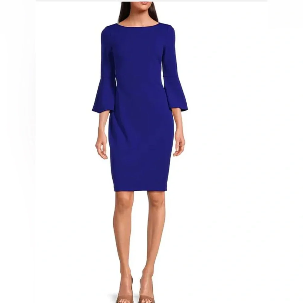 NWT Calvin Klein 3/4 Bell Sleeve Boat Neck Sheath Dress - Picture 6 of 6